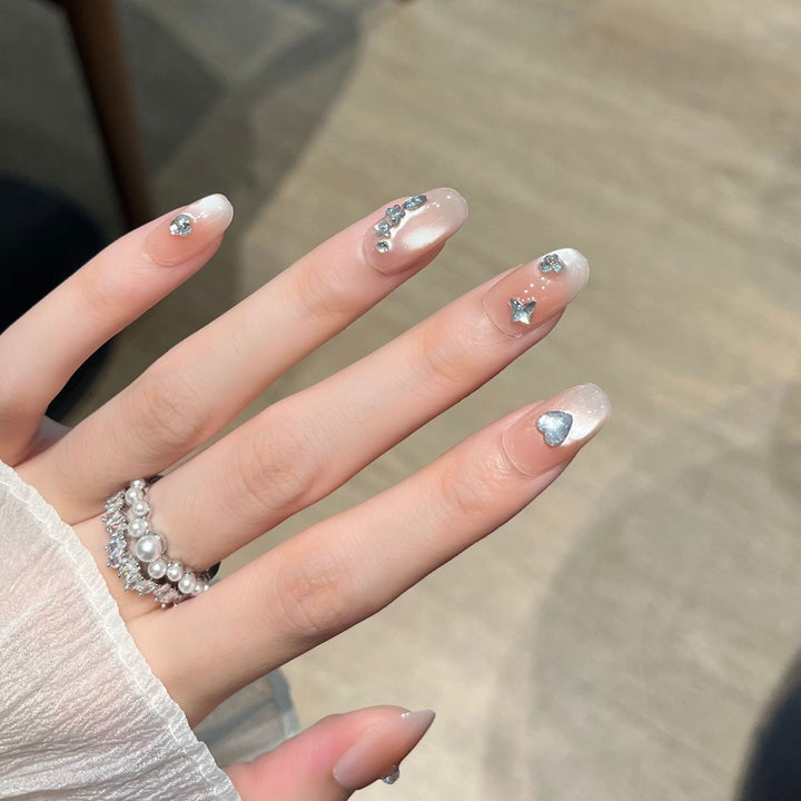 Heart-Shaped Crystal-Embellished Press-On Nail Art Kalsten