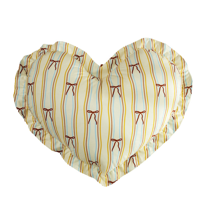 Heart-shaped cotton decorative cushion with gathered edge and heart stripe motif Kalsten