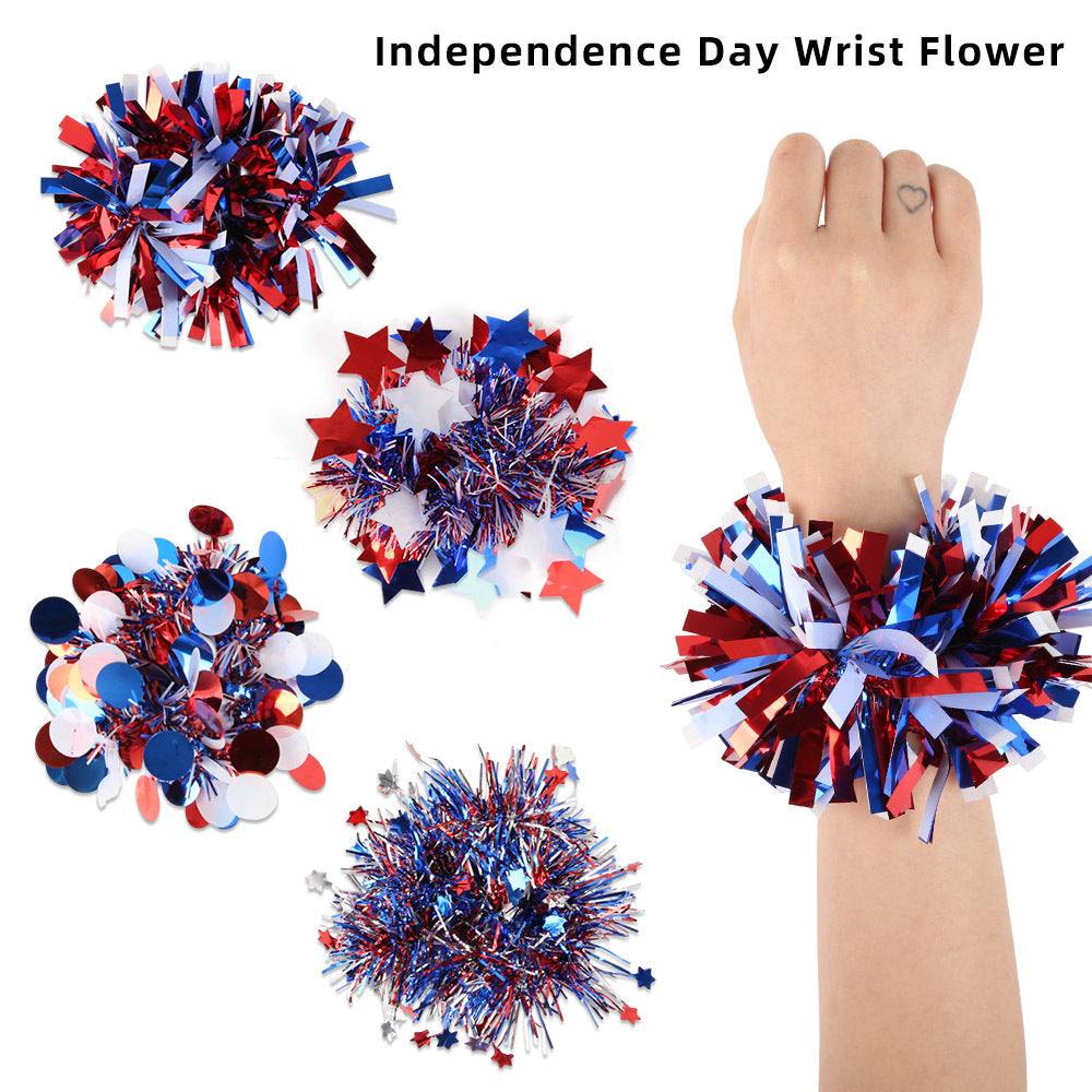 Independence Day festive tinsel pom-pom elastic wrist cuff Kalsten