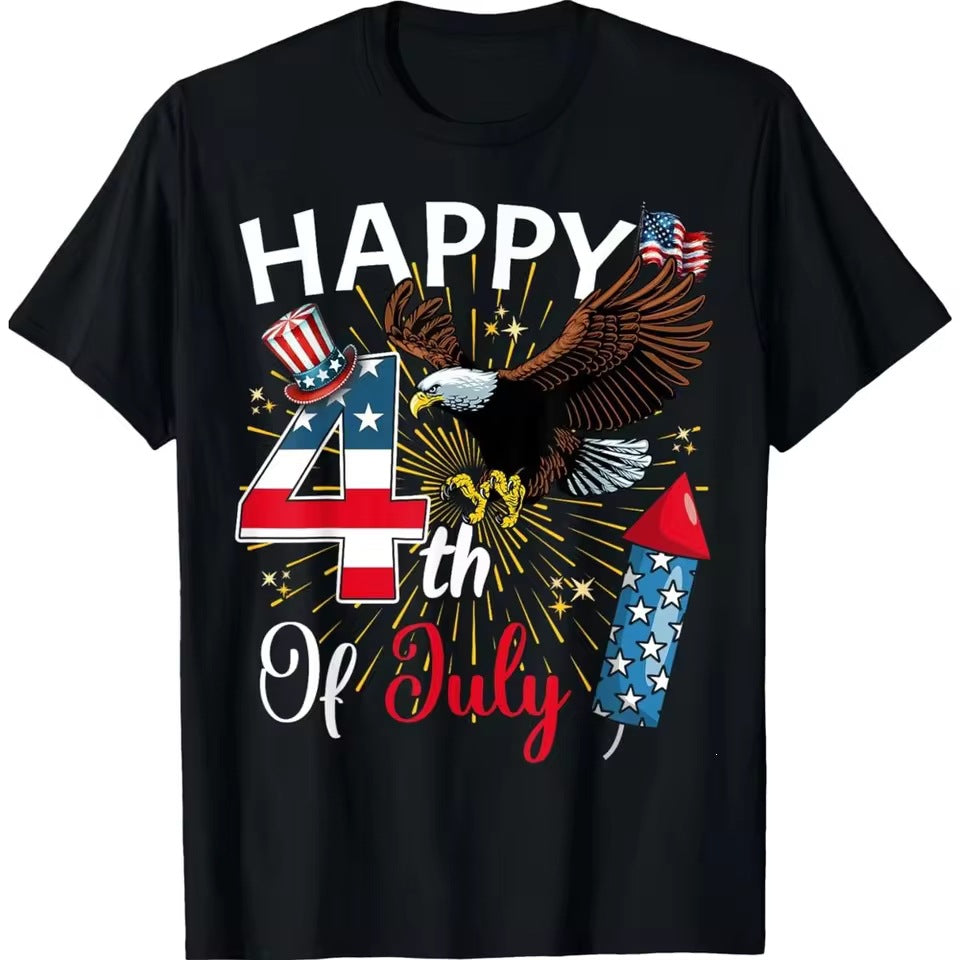 Unisex nan patriotic graphic cotton tee with bald eagle and fireworks Fourth of July print Kalsten