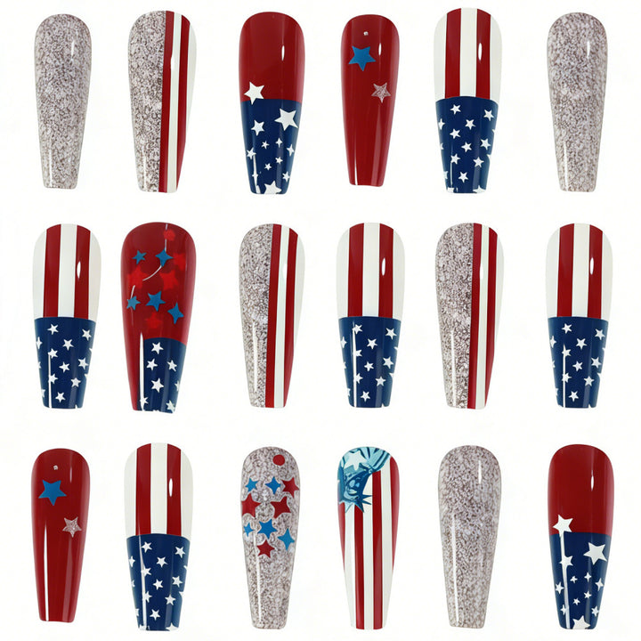 Festive artificial nails with patriotic motifs Kalsten
