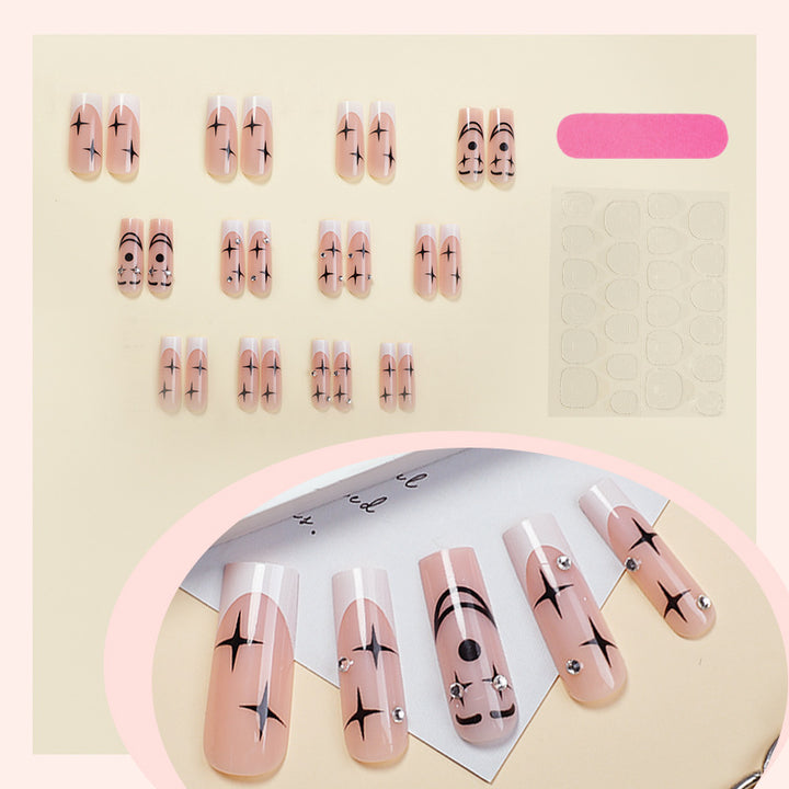 Artistic Press-On Nail Set with Unique Star and Graphic Designs kalsten