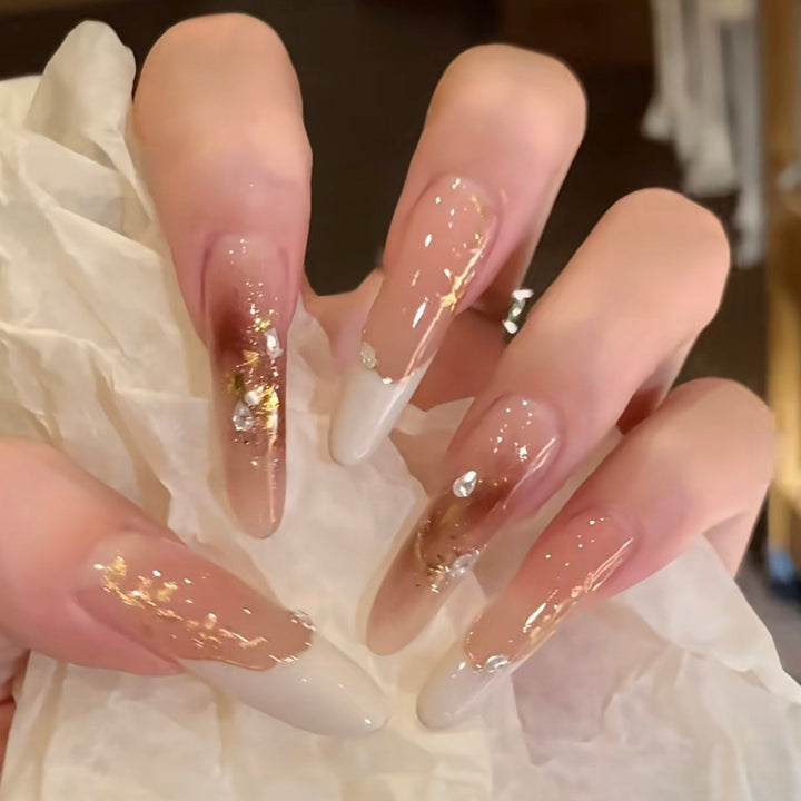 Elegant Stiletto Press-On Nail Set with Floral and Glitter Design Kalsten