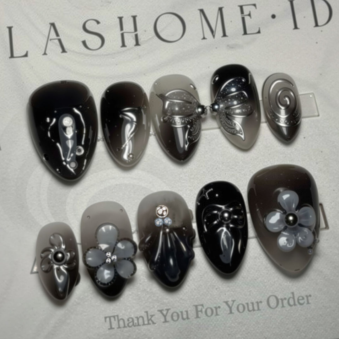 Decorative Press-On Nail Art Set with Floral and Gem Accents Kalsten