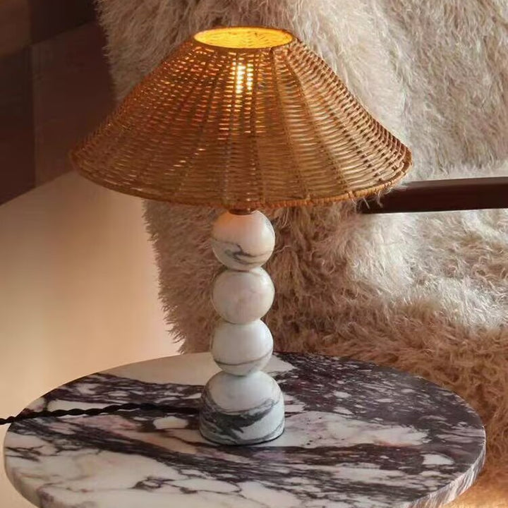 Artistic Marble and Rattan Table Lamp
