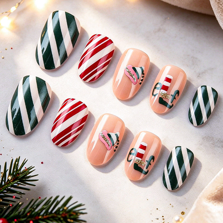 Festive Christmas-Themed Press-On Nail Art Kalsten