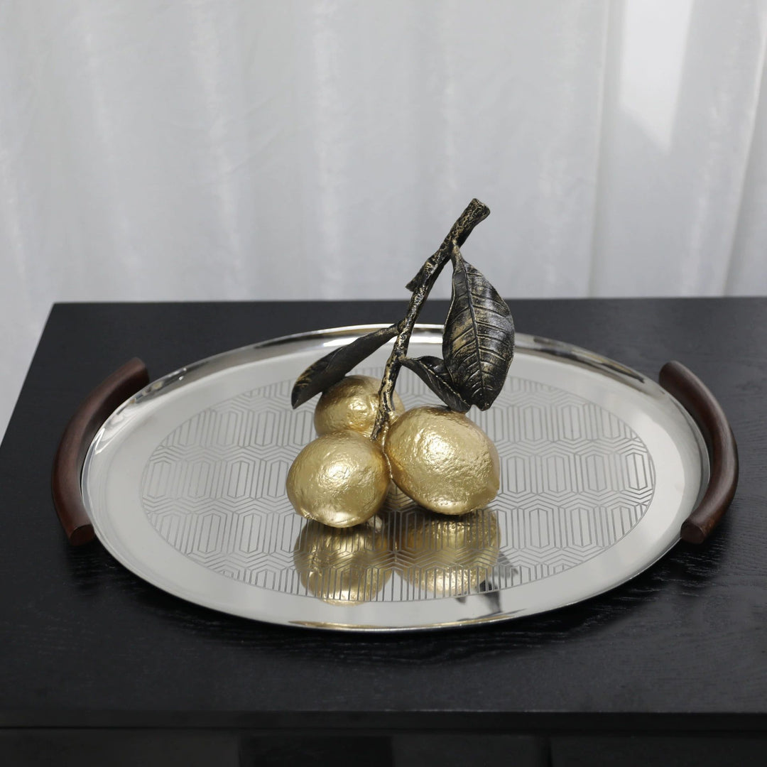 Engraved Decorative Serving Tray with Wooden Handles