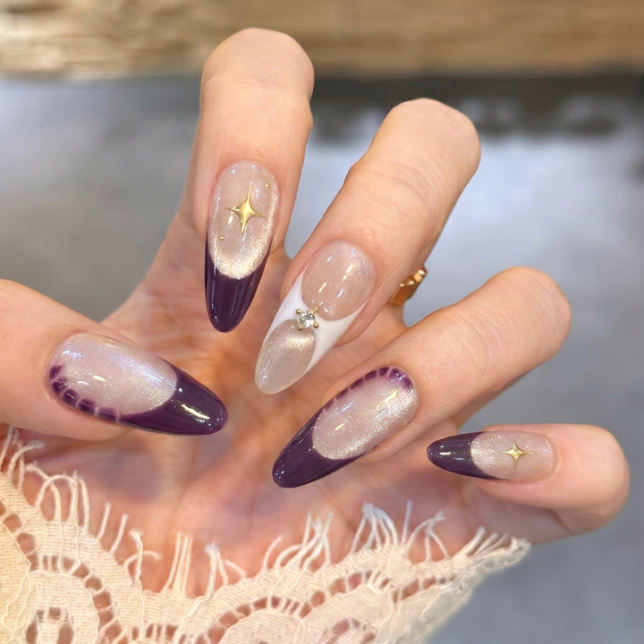 Elegant Press-On Nail Art Set with Crystal Details Kalsten
