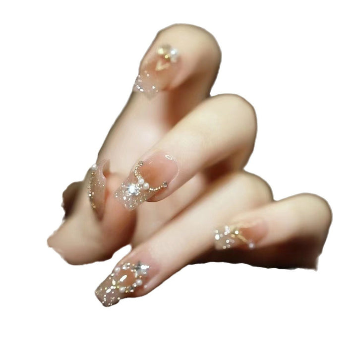 Elegant Decorative Press-On Nail Art Set with Gemstone Accents Kalsten