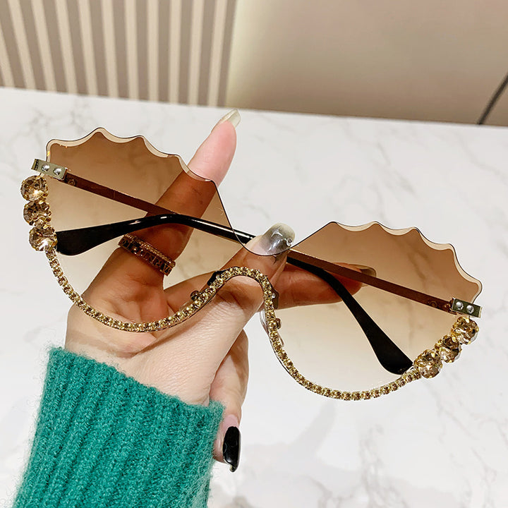 Luxury Rhinestone-Embellished Shield Sunglasses