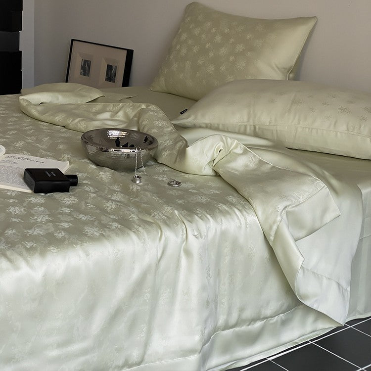 Premium Satin bedding set with fine jacquard relief and silky matte finish
