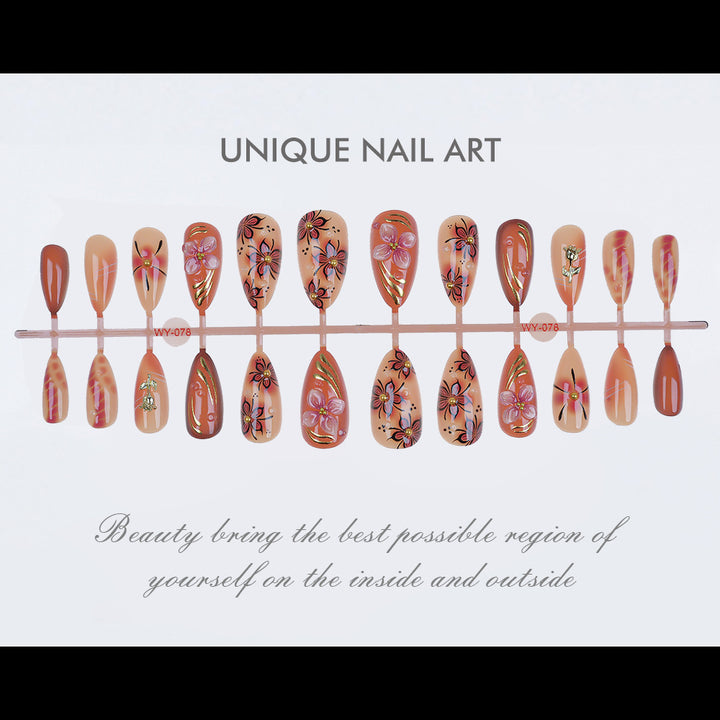 Artistic Floral and Gold Accent Press-On Nails Kalsten