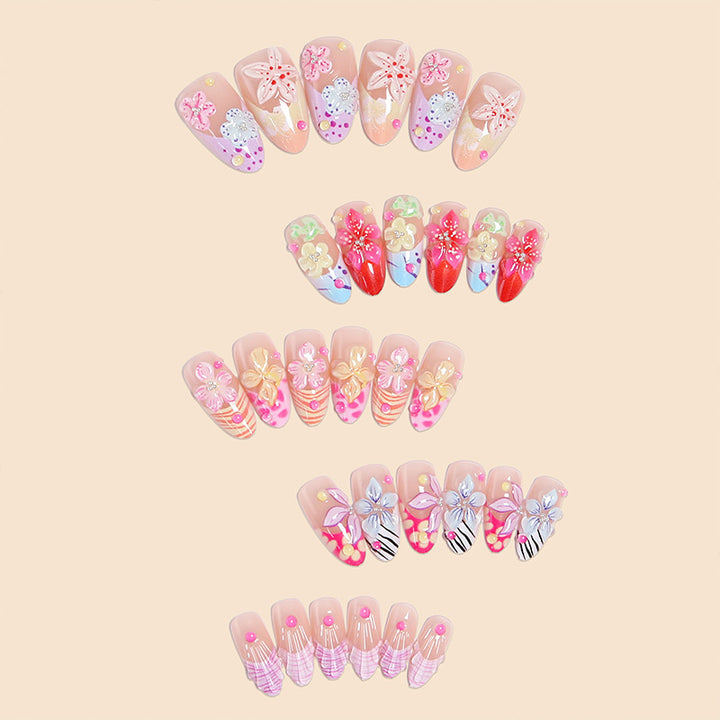 Artificial nail set with floral 3D decorations Kalsten