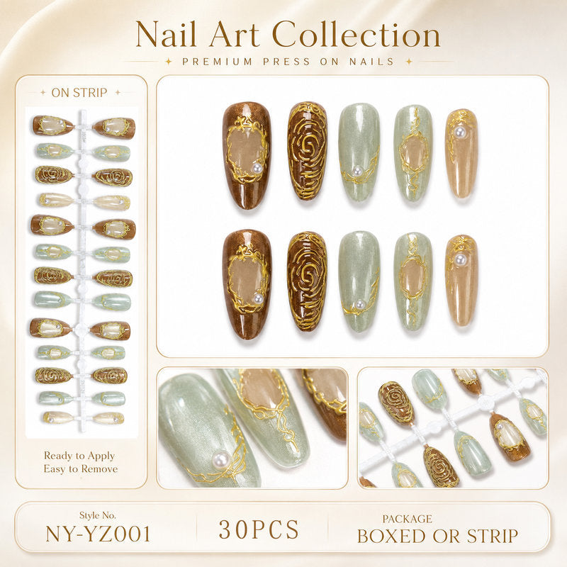 Premium artificial nails with elegant decorations Kalsten