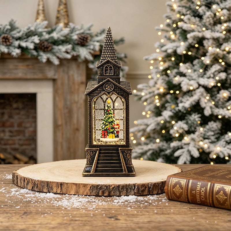 Nostalgic Christmas lantern with illuminated snowman scene Kalsten