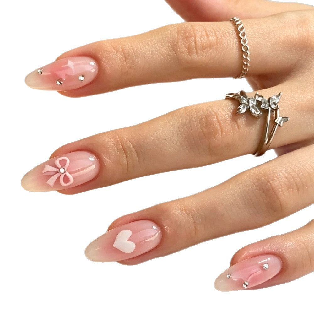 Decorative Press-On Nail Art Set with Heart and Bow Designs Kalsten