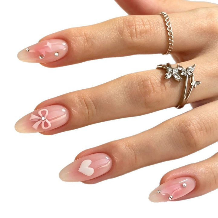 Decorative Press-On Nail Art Set with Heart and Bow Designs Kalsten