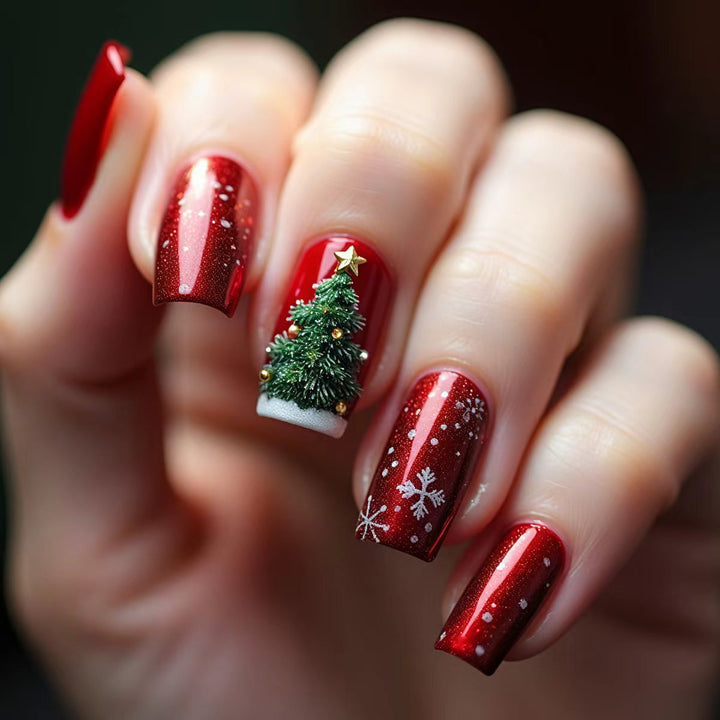 Festive 3D Christmas Tree Nail Art Kalsten