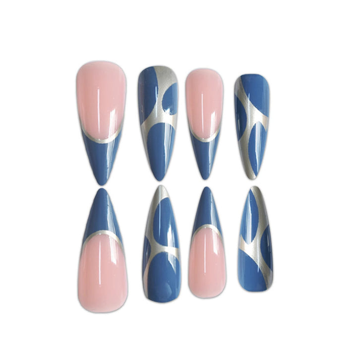 Stiletto Press-On Nail Art Extensions with Geometric Design Kalsten