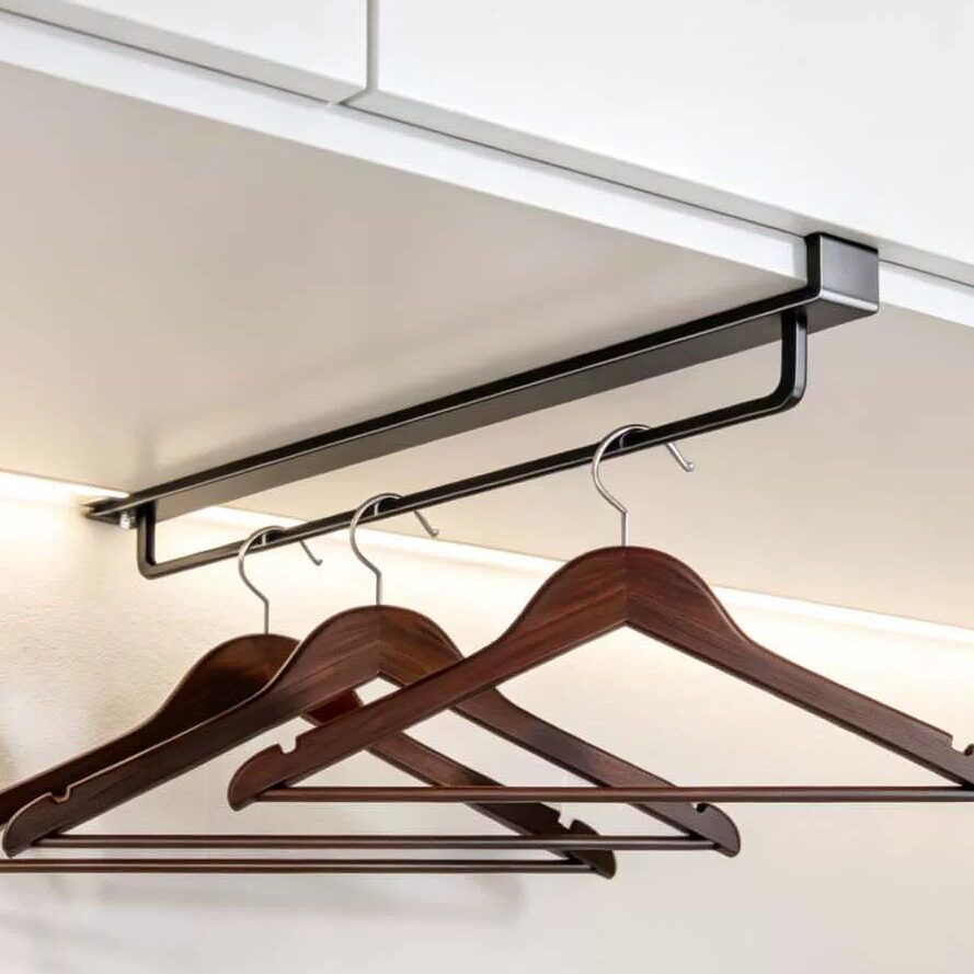 Under-Shelf Slide-Out Multi-Hook Garment Hanging Rail