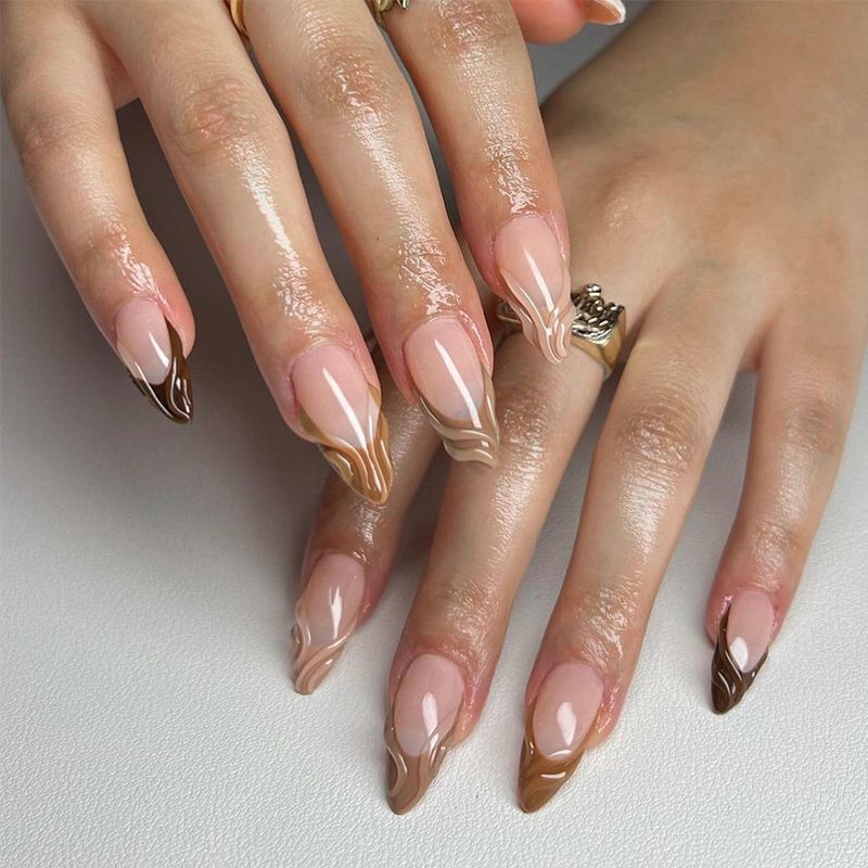 Acrylic nail set with elegant marble pattern and glossy finish Kalsten