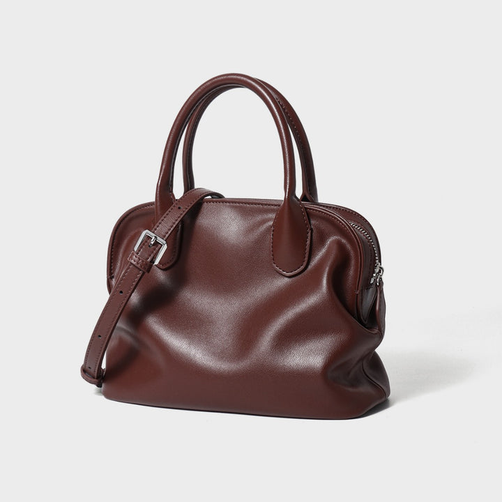 Soft Dome Satchel Handbag with Rolled Top Handles & Adjustable Detachable Shoulder Strap