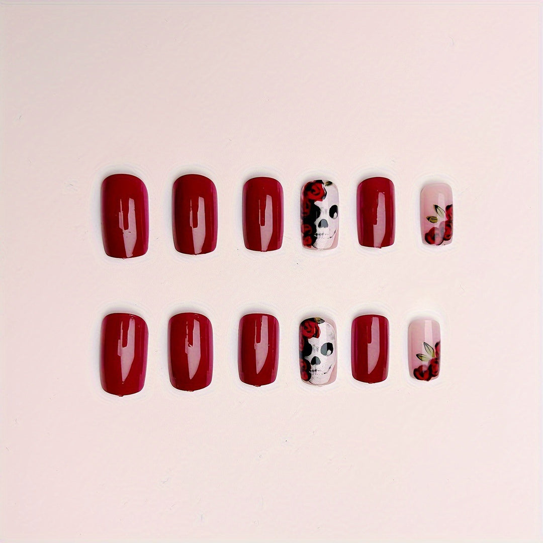 Artificial nails with skull and rose design Kalsten