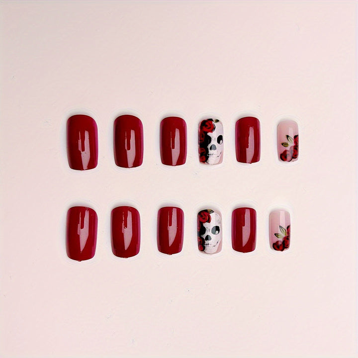 Artificial nails with skull and rose design Kalsten