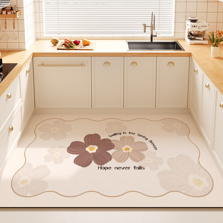 Decorative Floral Quote Kitchen Mat for Home
