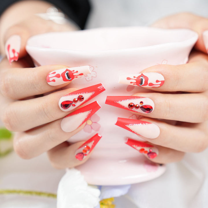 Artistic Stiletto Press-On Nail Set with Rhinestones Kalsten
