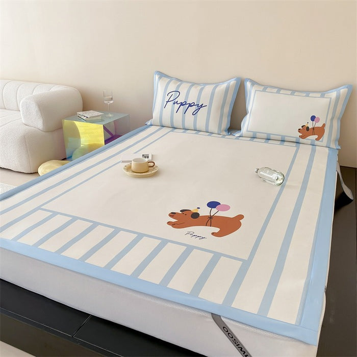 Fitted sheet with non-slip edging, cute panda print & striped border
