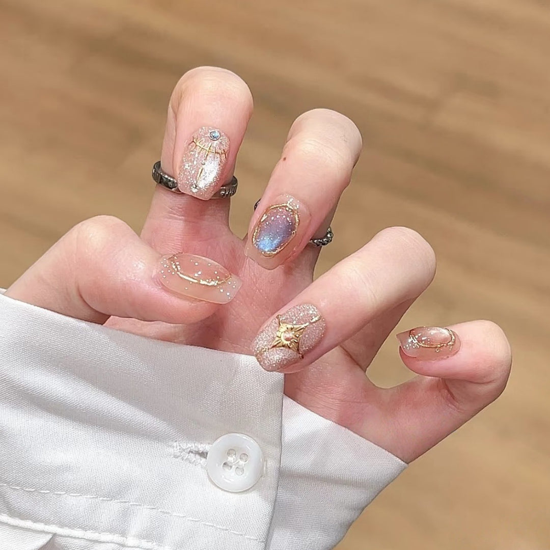 Decorative Press-On Nail Art Set with Shimmering Gemstone Accents Kalsten