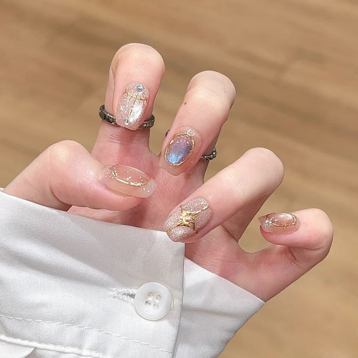 Decorative Press-On Nail Art Set with Shimmering Gemstone Accents Kalsten