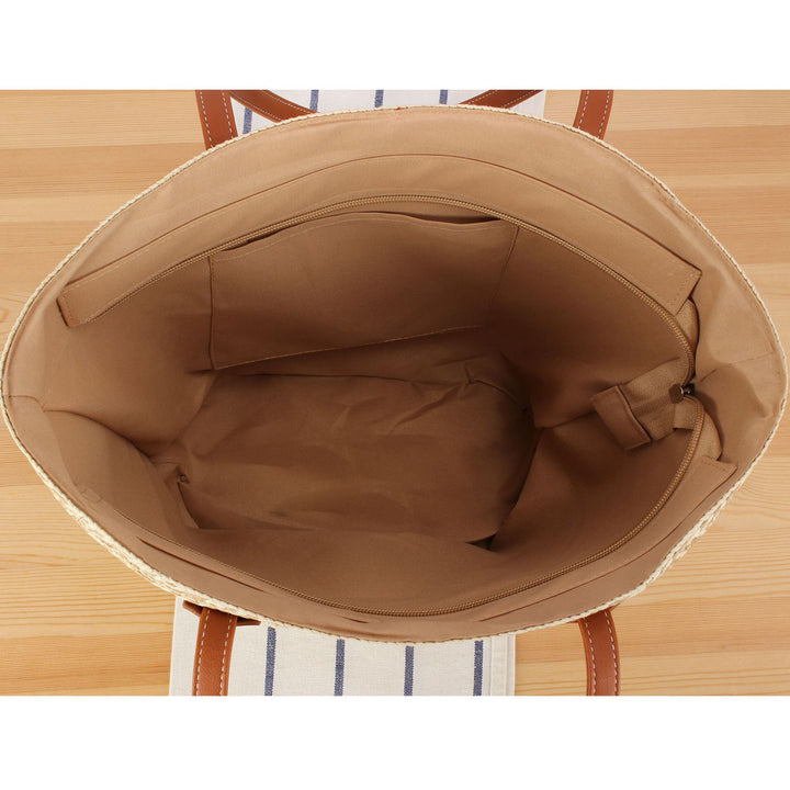 Designer straw bag with contrasting pattern and elegant leather handles Kalsten