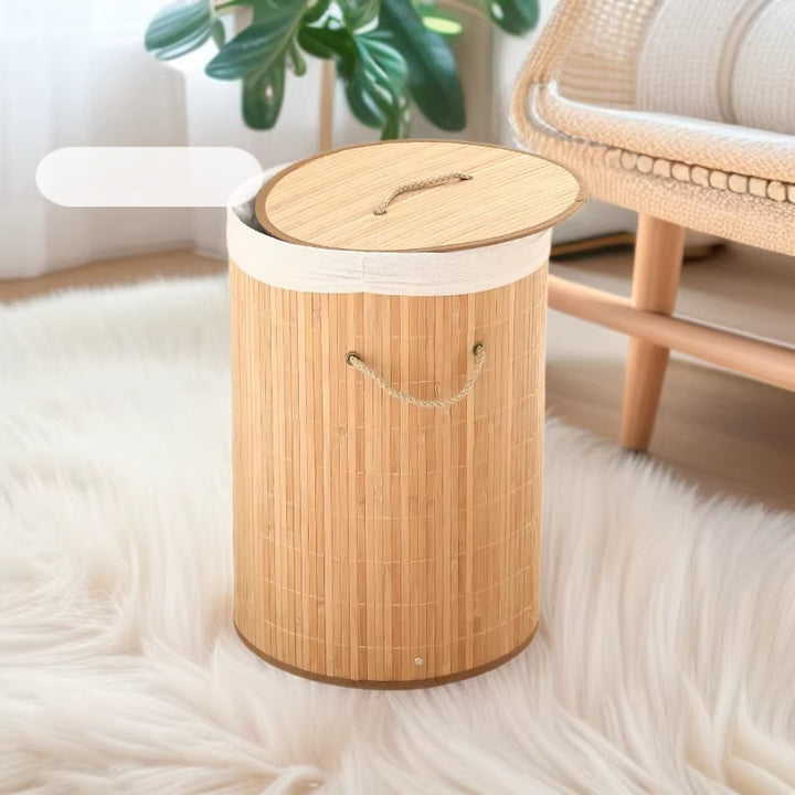 High-quality bamboo laundry container with lid Kalsten