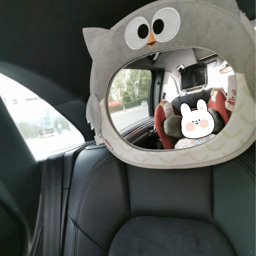 Rear-Facing Infant Car Mirror with Plush Owl Cover and Adjustable Strap