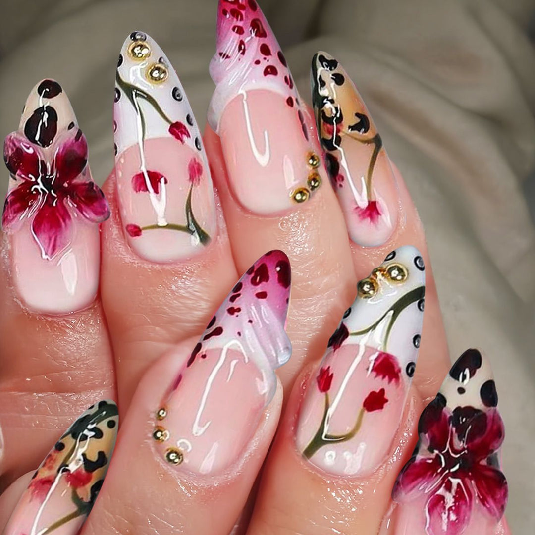 Floral Design Stiletto Press-On Nail Art Kalsten