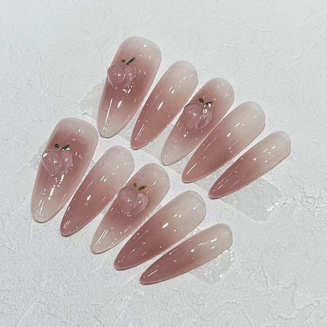 Elegant Press-On Almond Nail Set with Heart Detail Kalsten