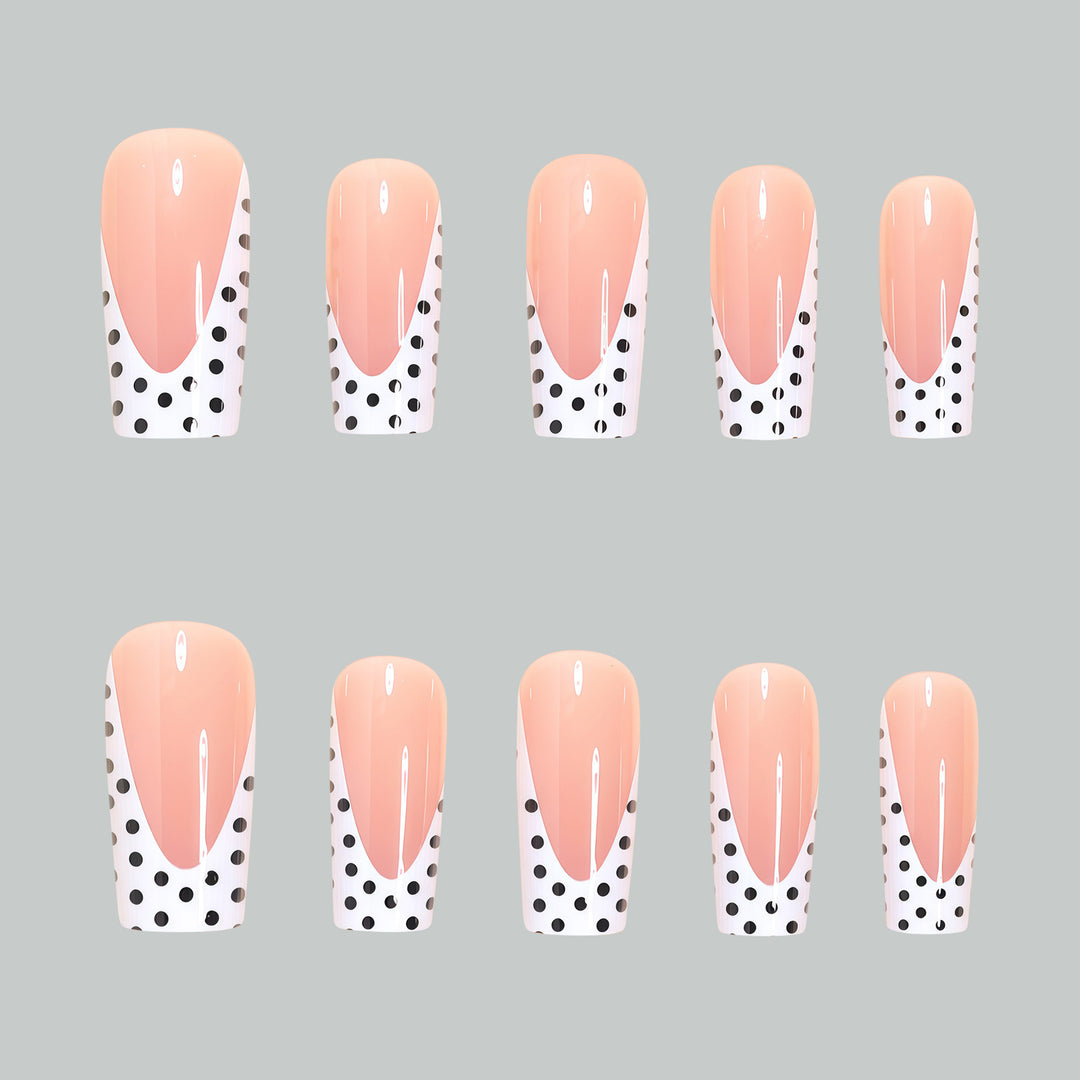 Artistic Long Press-On Nail Tips with Polka Dot Design Kalsten