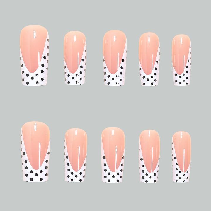 Artistic Long Press-On Nail Tips with Polka Dot Design Kalsten