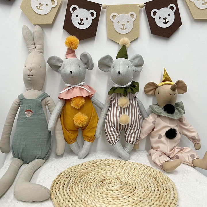 Long-Leg Organic Linen Bunny Doll with Embroidered Carrot Overalls
