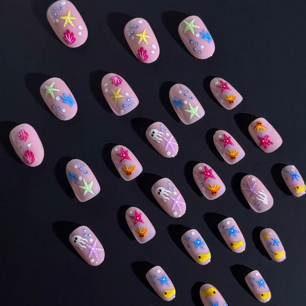 Acrylic nail set with maritime design and colorful 3D accents Kalsten