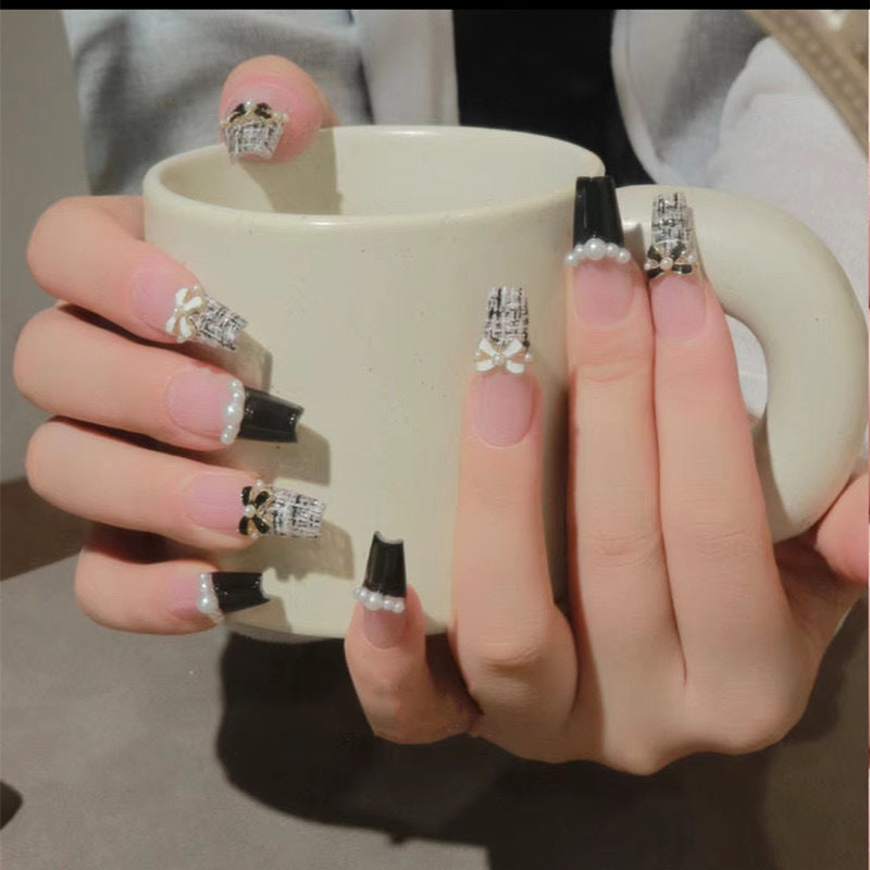 Glamorous nail designs with pearl and rhinestone accents Kalsten