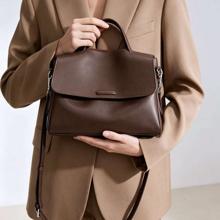 Structured Top-Handle Flap Satchel with Detachable Crossbody Strap