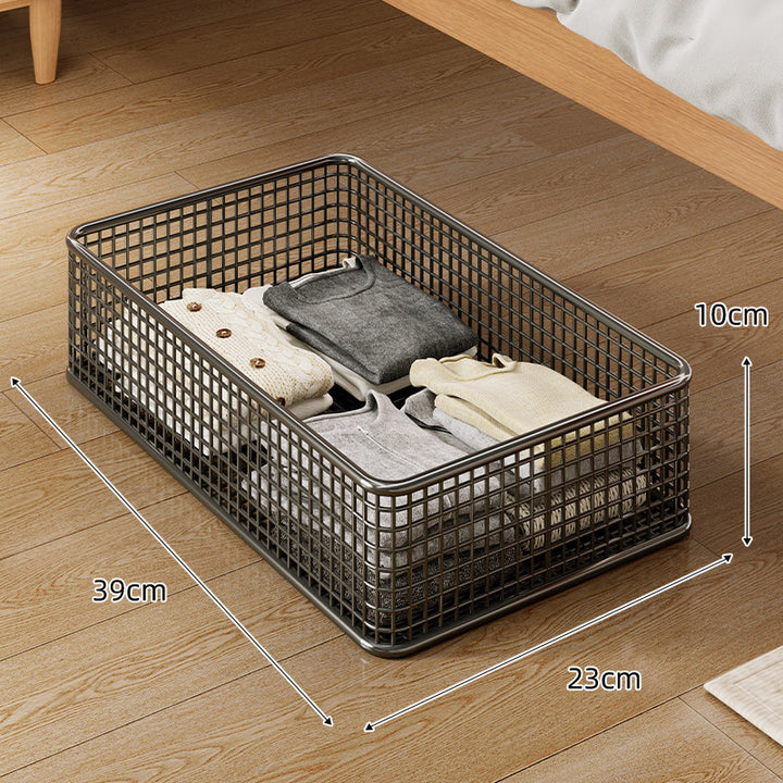 Low-Profile Rectangular Metal Mesh Under-Bed Storage Basket Organizer