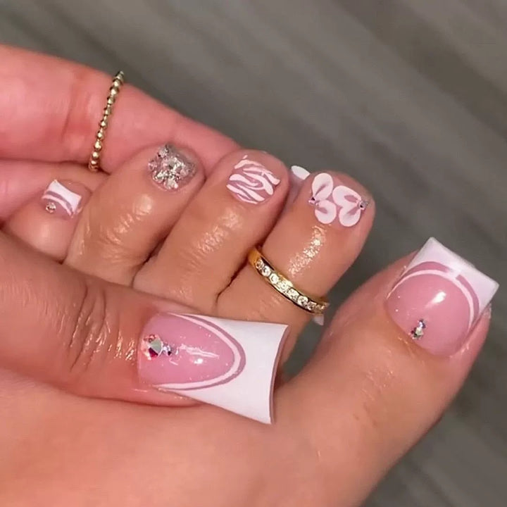 Decorative Press-On Nail Set with Rhinestone Accents Kalsten