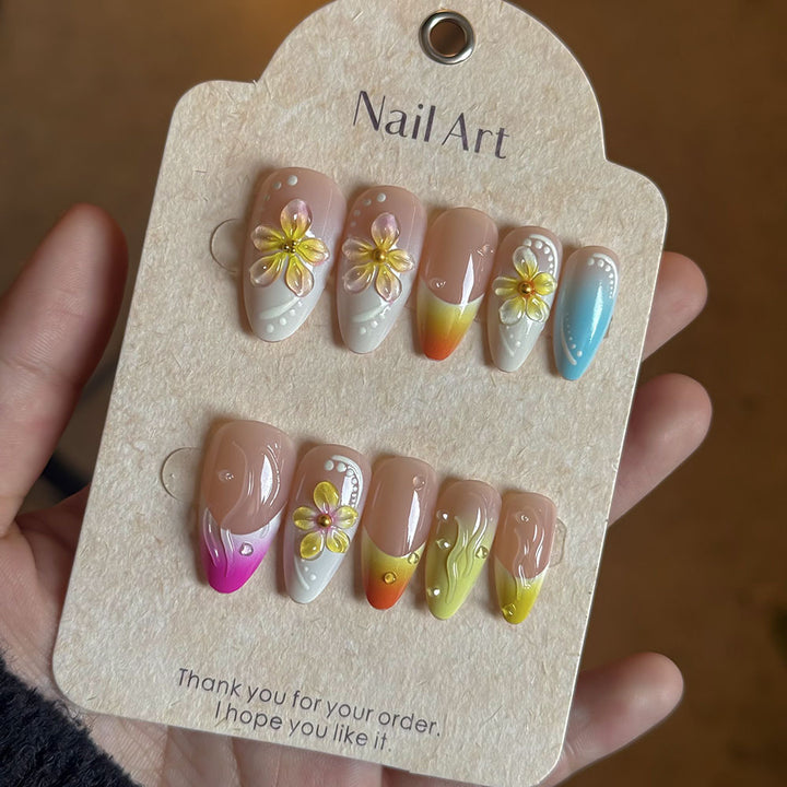 Vibrant Floral Press-On Nail Art Set Kalsten