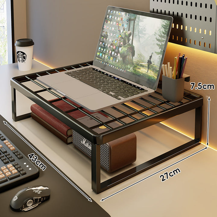 Ventilated Metal Desk Riser Shelf with Open Grid Surface and Under-Storage