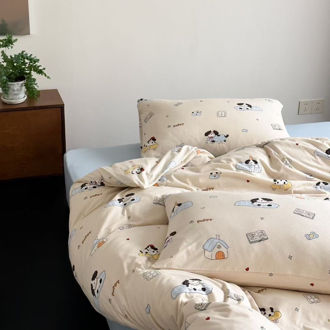 Cotton jersey bedding set with cute dog motif and fine cotton touch