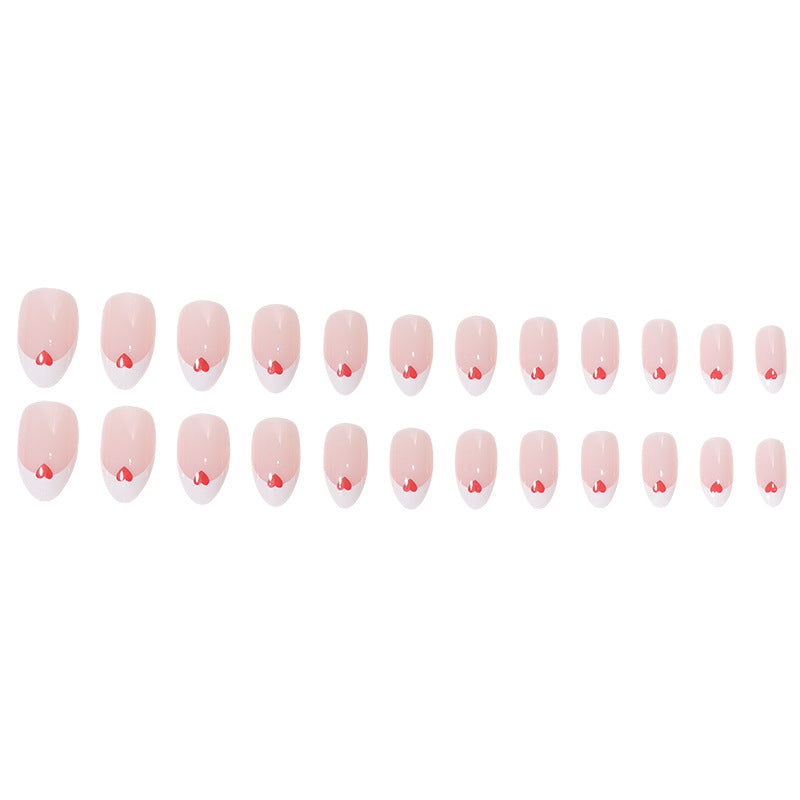 Heart-Adorned French Tip Nail Set Kalsten